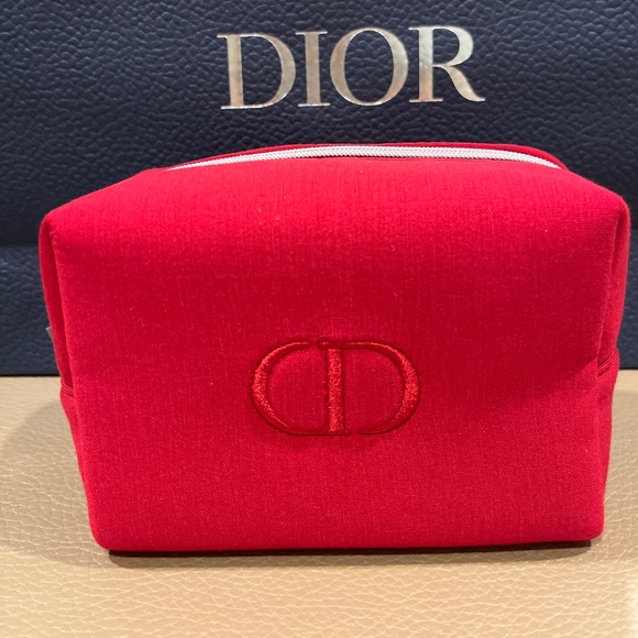 Dior Beauty Red Make up Bag Pouch Dior Logo Travel case, New - Picture 1 of 5